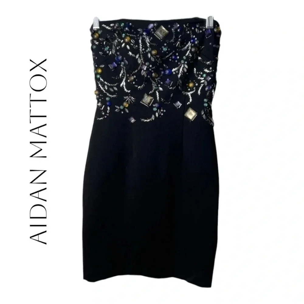 0427. AIDAN MATTOX BEADED MINI STRAPLESS DRESS SIZE‎ 0